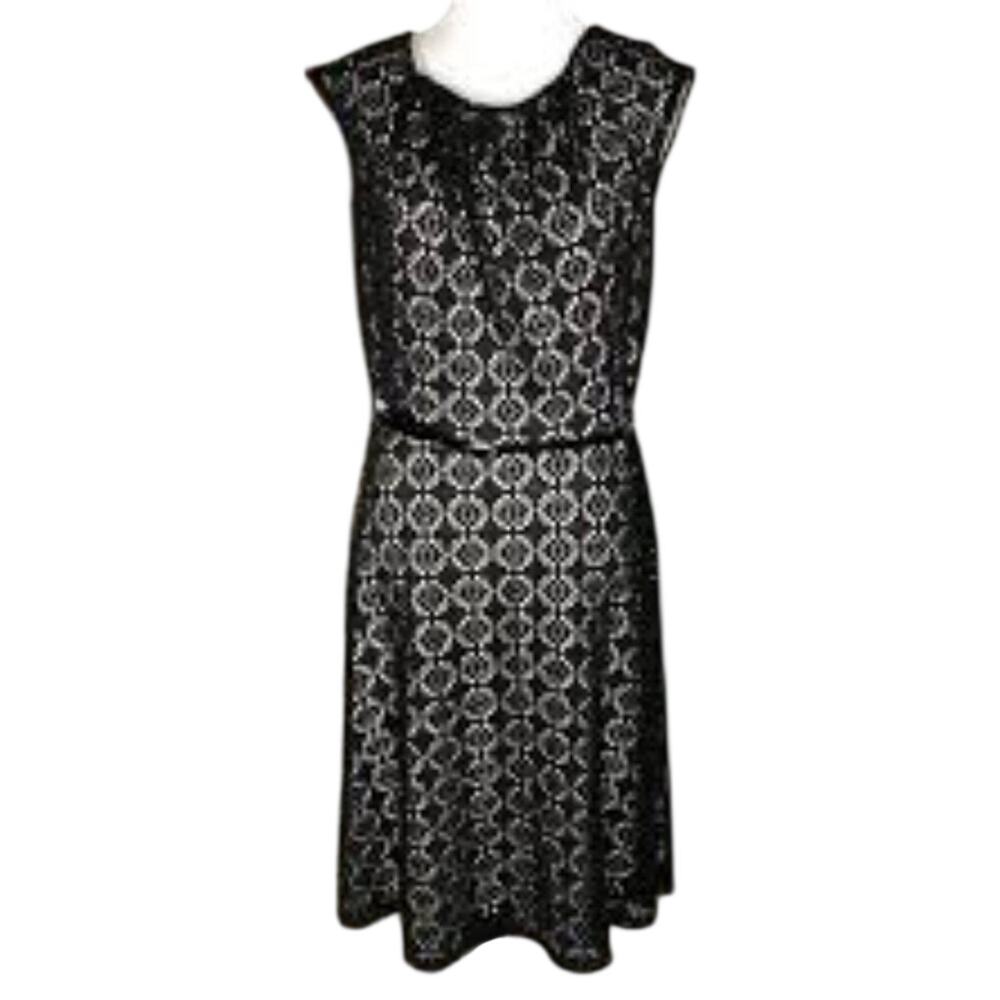 Dressbarn Black Crochet Lace Fit & Flare Dress Belted NWT Size 4